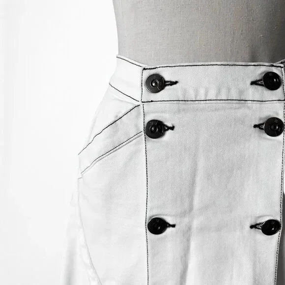 Jason Wu White Button Front Detail A-Line Denim High Waisted Maxi Skirt Size XS - Picture 6 of 6